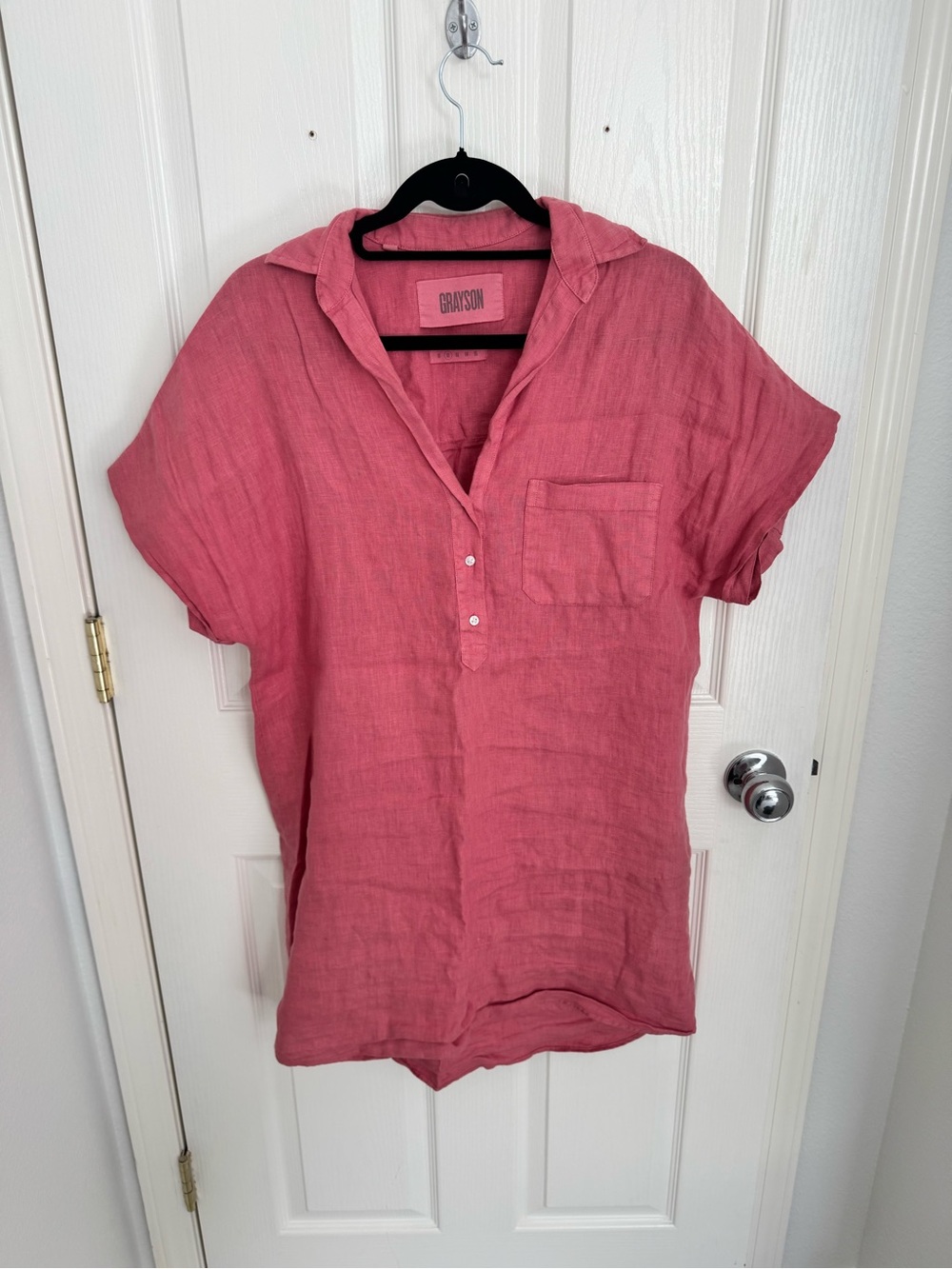 Grayson Hooded Short-Sleeve Linen Tunic in Dusty Rose